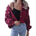 thumbnail image 2 of Chaqueta Corta de para Mujer, Otoño/Invierno, Informal, de Larga, con Botones, y Vino Tinto XL, 2 of 8