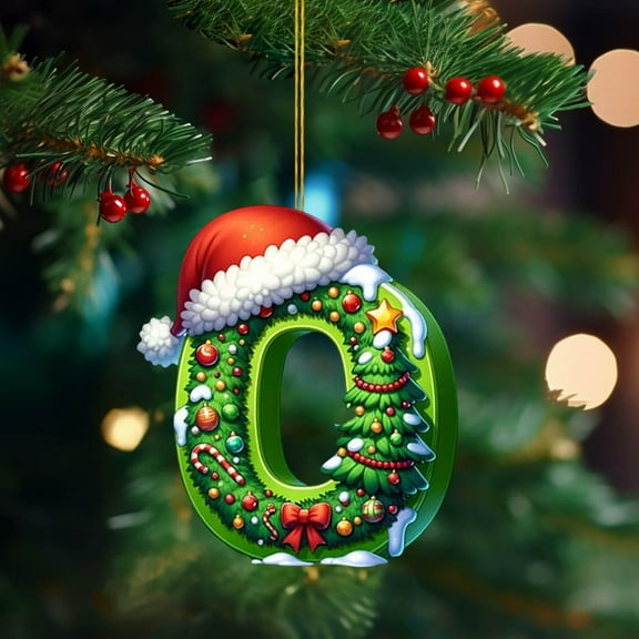 HomeDM 26 Letter Ornaments for Christmas Tree Decoration Xmas Hanging Pendant Gifts for Family Friends 3.15'' Green Ornaments for Farmhouse Home Wreaths Winter Party Letter O