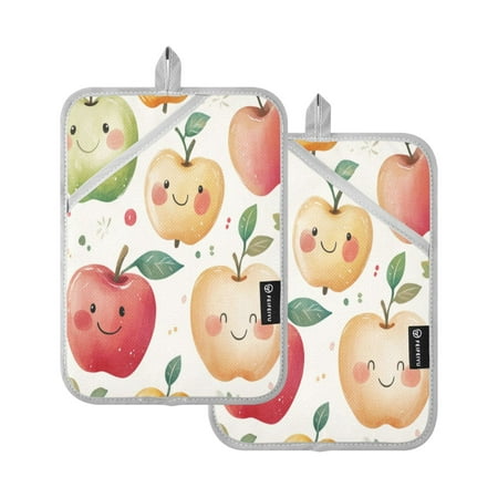 

Two Pieces Of Square Heat Insulation Pad Oven Mitts 7x9.8 Inch Oven Microwave Kitchen Cooking Baking Colorful Cartoon Smiling Apple