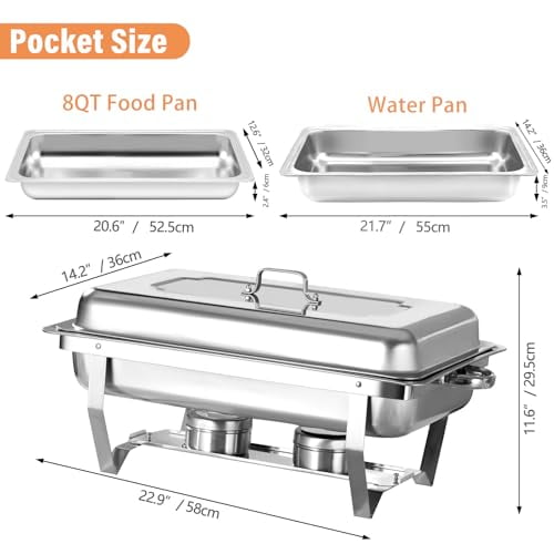 4 Pack 8QT Chafing Dish for Buffet, Stainless Steel Rectangular Heating and Cooling Food Warmer Complete Set for Gatherings Banquets, Parties, Weddings