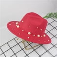 thumbnail image 3 of Fgnfyis Pearls Ladies Fashion Panama Hat, Handmade Fedora Baseball Cap with Large Decoration - Women‘S Hats Red, 3 of 8