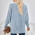 thumbnail image 6 of Women Long Sleeve Shirt V Neck Pure Color Casual Loose Women Long Sleeve T Shirt Undershirt for Home Party Work Light Blue XXL, 6 of 6
