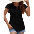 thumbnail image 1 of Blusa informal de verano elegante con cuello en V y manga casquillo con volantes para mujer, 1 of 6