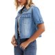 thumbnail image 4 of Chaqueta de mezclilla casual de mujer Inspire Chic con cuello de solapa, manga corta, botones y corte corto, 2XL, azul, 4 of 6