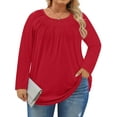thumbnail image 3 of WellSize Plus Size Women Blouses Casual Pleated Long Sleeve Shirts Fall Crew Neck Tunic Tops, 3 of 10
