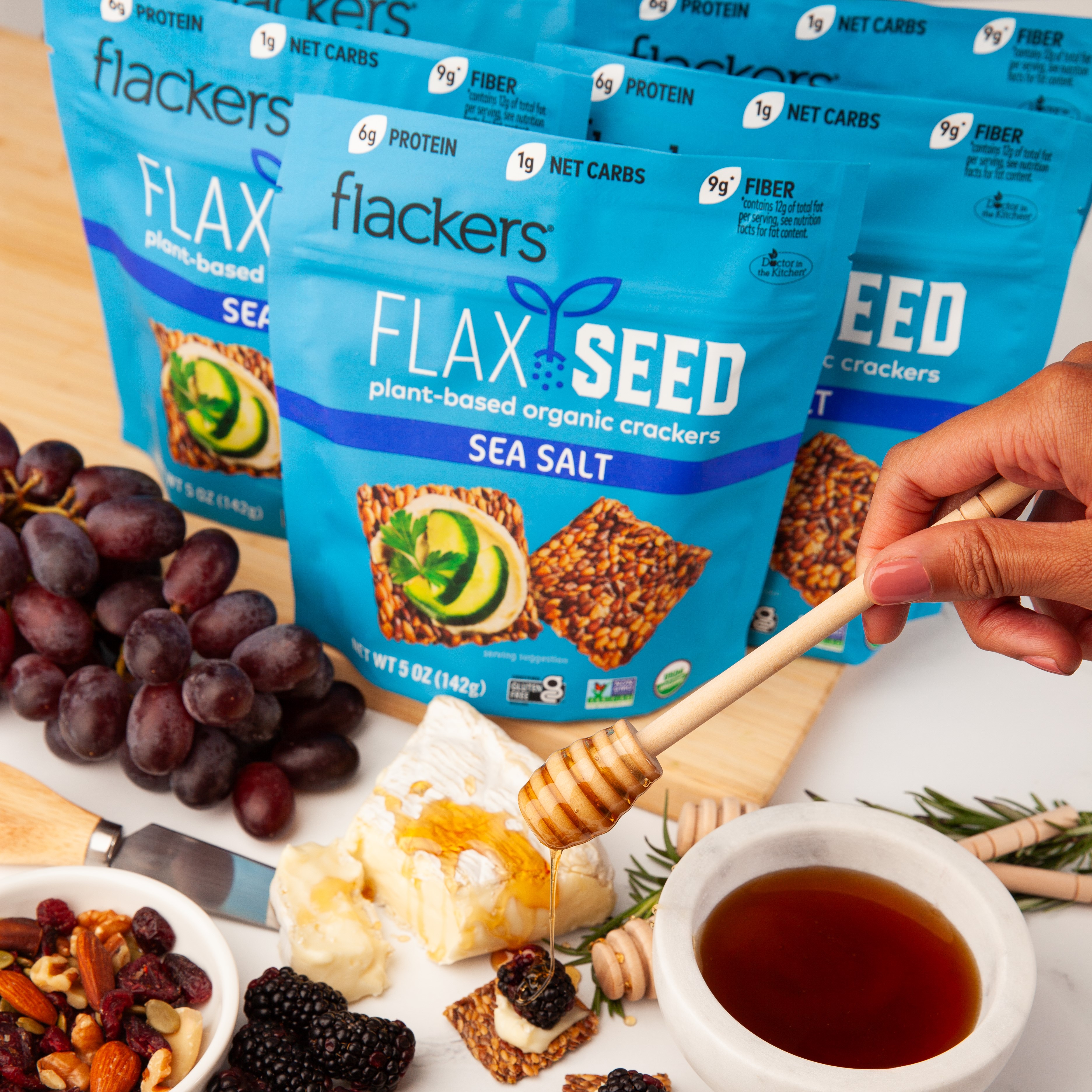 Flackers Organic Sea Salt Flaxseed Crackers, Gluten Free, Non-GMO, Vegan, Keto, 5 Ounce / 6-Pack