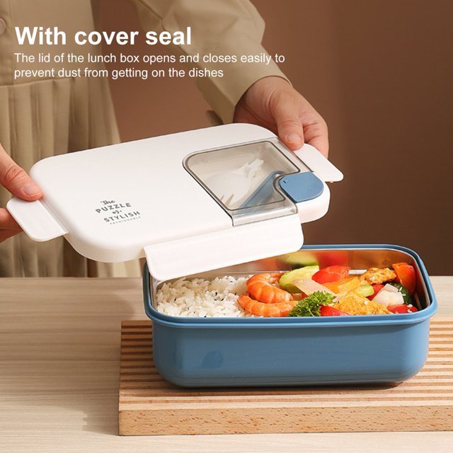 Bento Box 1 Set Meal Preservation Leak-proof Useful Stainless Steel Liner Lunch Box Utensil Set