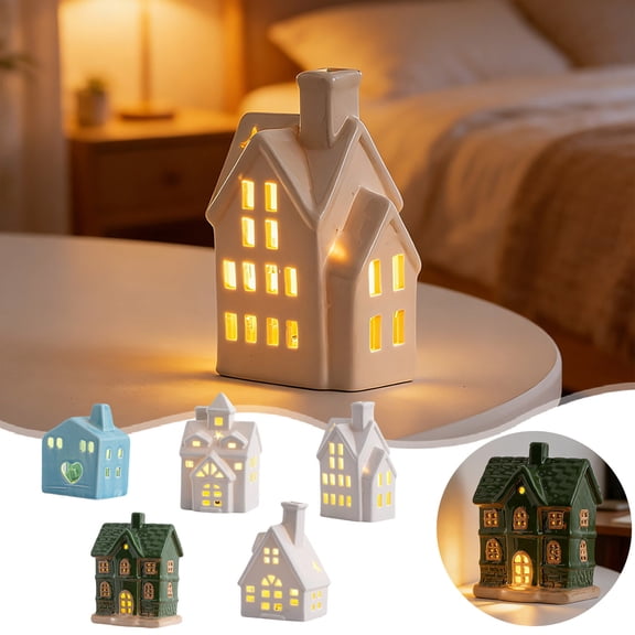 Blaxill Ceramic House Figurine with LED Light | Glowing Tabletop Decor | Mini Village Scene Prop | Exquisite Holiday Ornament | Collectible Home Decoration | 1 Piece