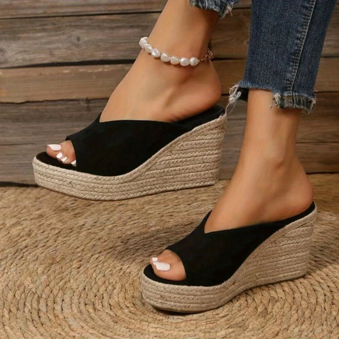 Women s Espadrille Wedge Sandals Casual Peep Toe Slip On Platform Shoes Outdoor Slide Sandals Walmart