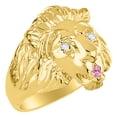 thumbnail image 3 of RYLOS Rings Gold Plated Silver Lion Head Ring Diamonds in Eyes & Gemstone Mouth Fun Designer Rings Pink Ice Jewelry Size 13, 3 of 7