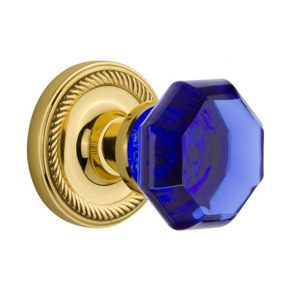 Nostalgic Warehouse 726496 Rope Rosette Interior Mortise Waldorf Cobalt Door Knob in Polished Brass, 2.25