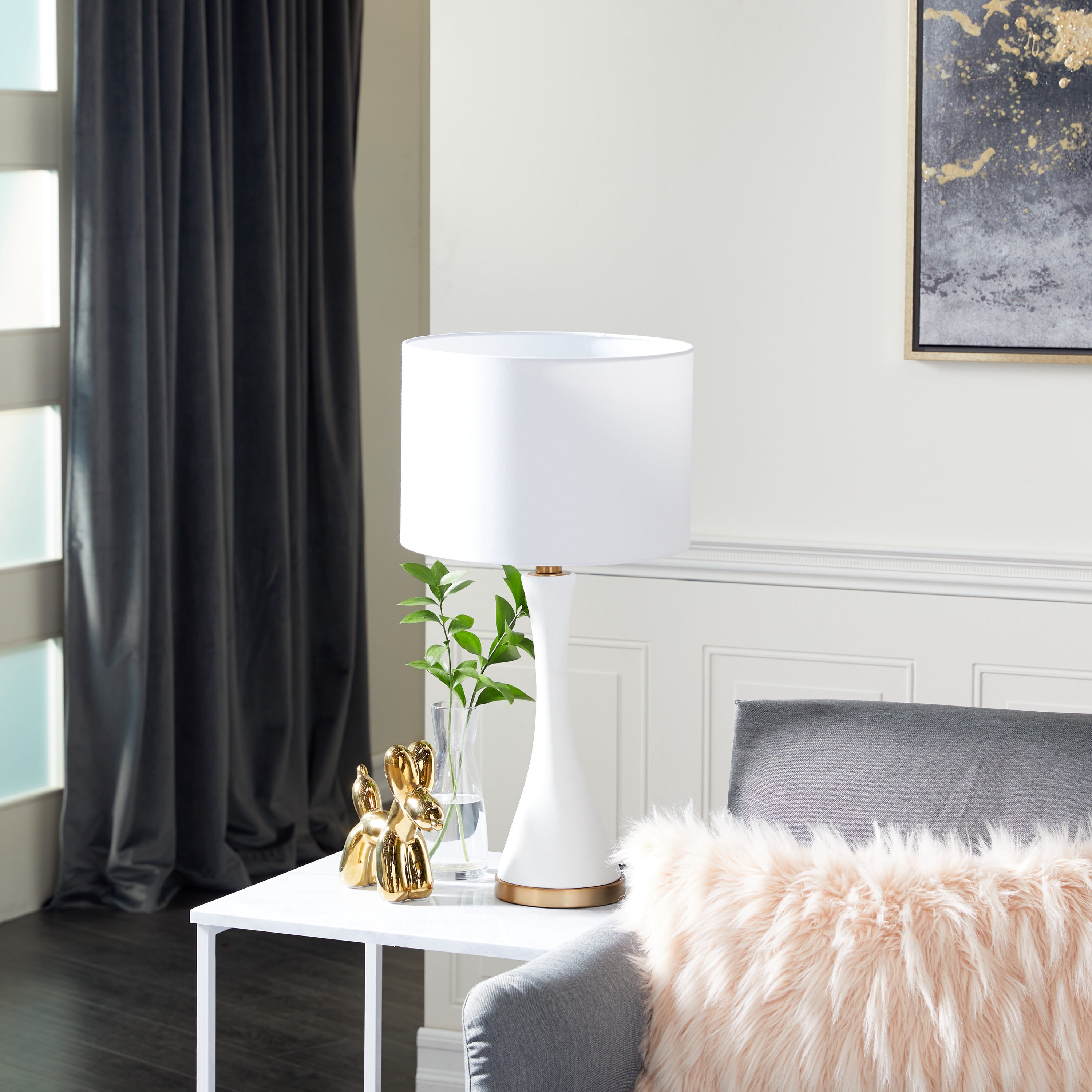 CosmoLiving by Cosmopolitan White Ceramic Room Table Lamp, 14" x 13" x 25"