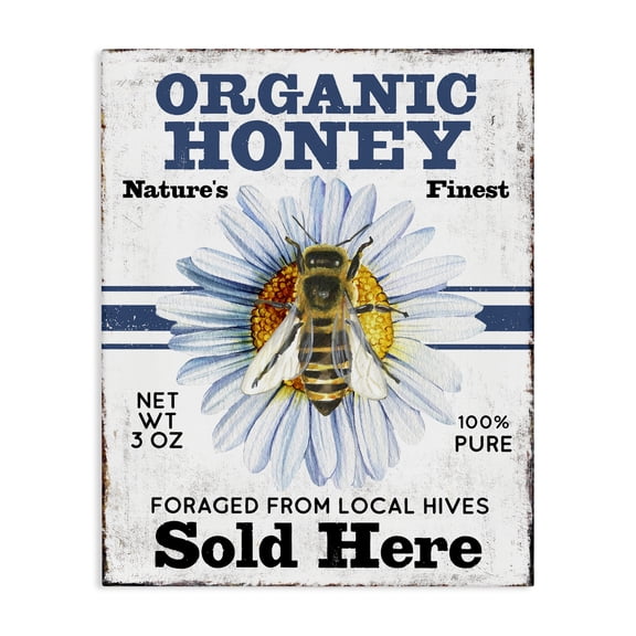 Stupell Industries Organic Honey Sold Here Insects Painting Wrapped Canvas Art Print Wall Art, 16 x 20