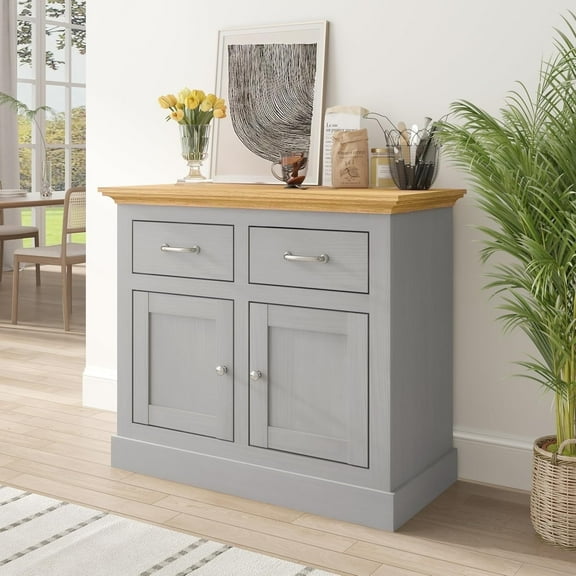 Swedhaus Modern Sideboard Buffet Cabinet,Kitchen Storage Cabinet for Dining Room with 2 Drawers and 2 Doors,Wooden Sideboard Cabinets for Home,Gray