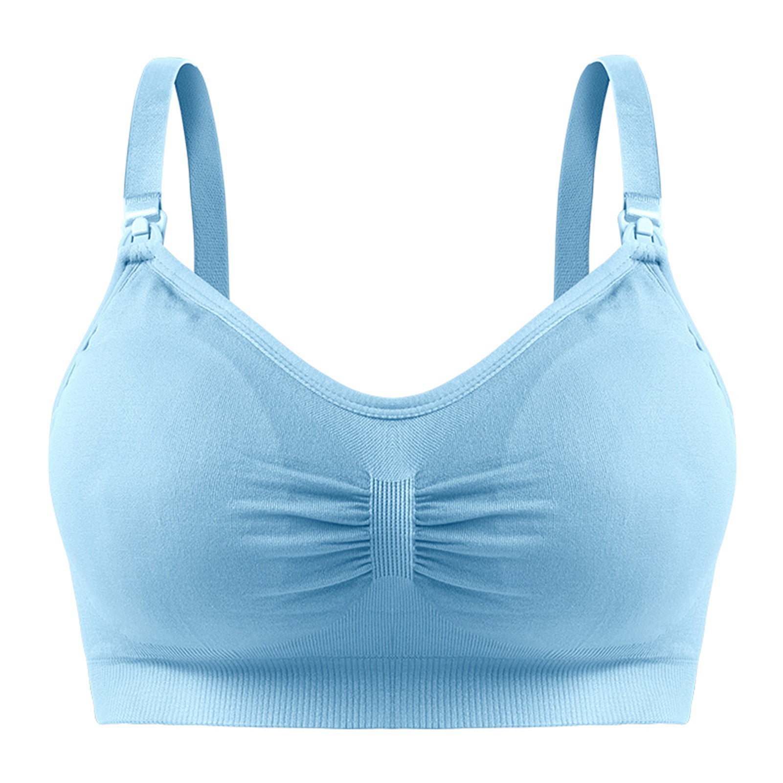 Aayomet Sports Bras Women's Breastfeeding Gather Breastfeeding Bra  Pregnancy Vest Breathable Front Open Button No Steel Ring Bra,Blue Large