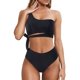 thumbnail image 1 of Traje de baño de dos piezas con lazo de Bikini de cintura alta y un hombro para mujer, traje de baño de bikini sexy de cintura alta para mujer, 1 of 8