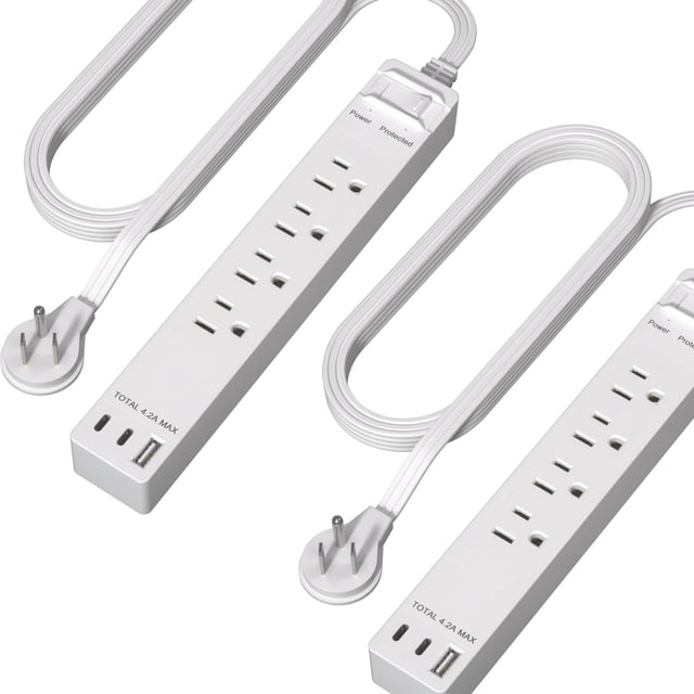 LIDER Extensor de salida con 4 receptáculos, USB tipo A y 2 USB tipo C, enchufe plano ultrafino, tir