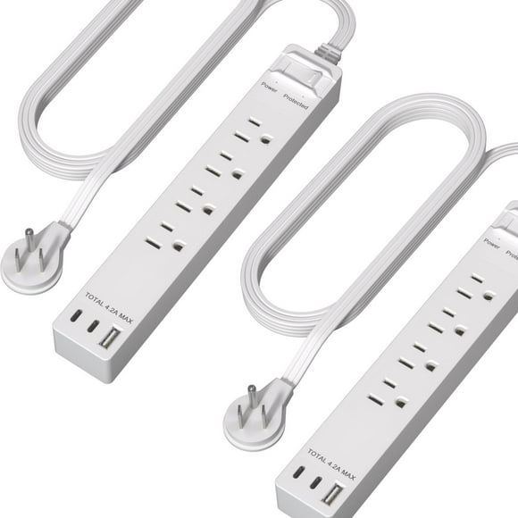 LIDER Extensor de salida con 4 receptáculos, USB tipo A y 2 USB tipo C, enchufe plano ultrafino, tir