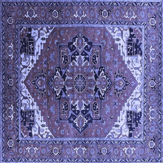 Ahgly Company Machine Washable Indoor Square Persian Blue Traditional Area Rugs, 5' Square