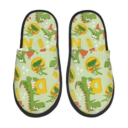 Balery Cartoon Dinosaurs Slient Indoor Furry Fleece Comfort House Shoes Soft Non-Slip Home Shoes Cotton slippers House Slippers-- Medium