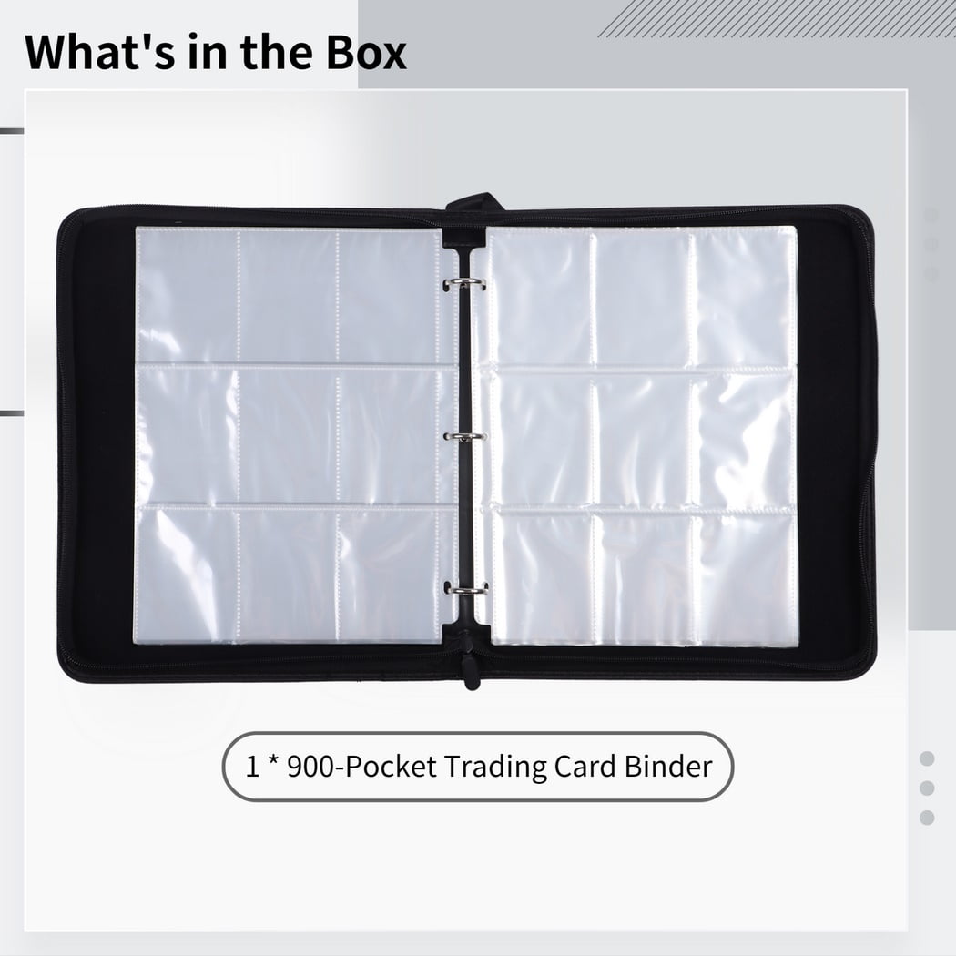900-Pocket Trading Card Binder, Portable Card Binder with Removable Sheets, Sports Card Binder, PU Leather Storage Case with Zipper for Standard-sized Baseball, Football, Basketball Cards