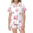 thumbnail image 4 of Kids Girls 67 Pajama Button Short Sleeve Shorts Two Piece Silk Sleepwear Children Valentine's Day Nightwear Outfit for Kids Cozy Loungewear, 4 of 6