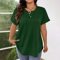 thumbnail image 2 of yoeyez Plus Size Tops for Women Short Sleeve Henley T-Shirt Curved Hem Dressy Casual Tunics to Wear with Leggings Beach Vacation Clothes Green,XXXXL, 2 of 7