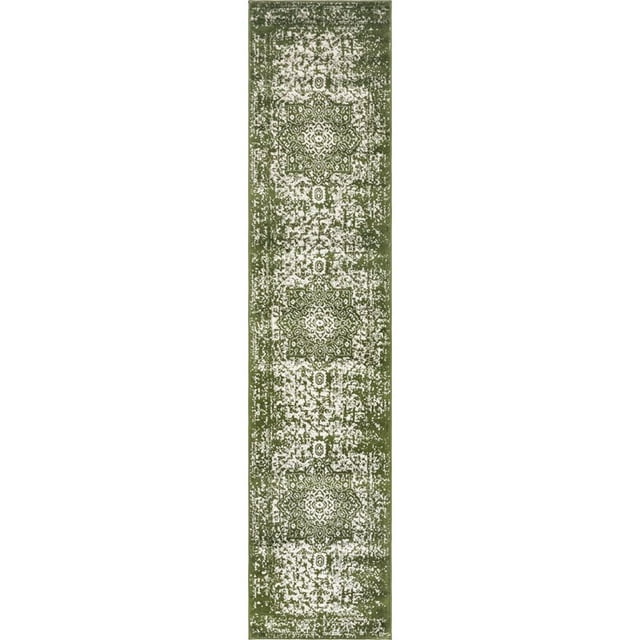 Unique Loom Richmond Medallion Border Rug 2' 7 x 12' Runner Green/Ivory