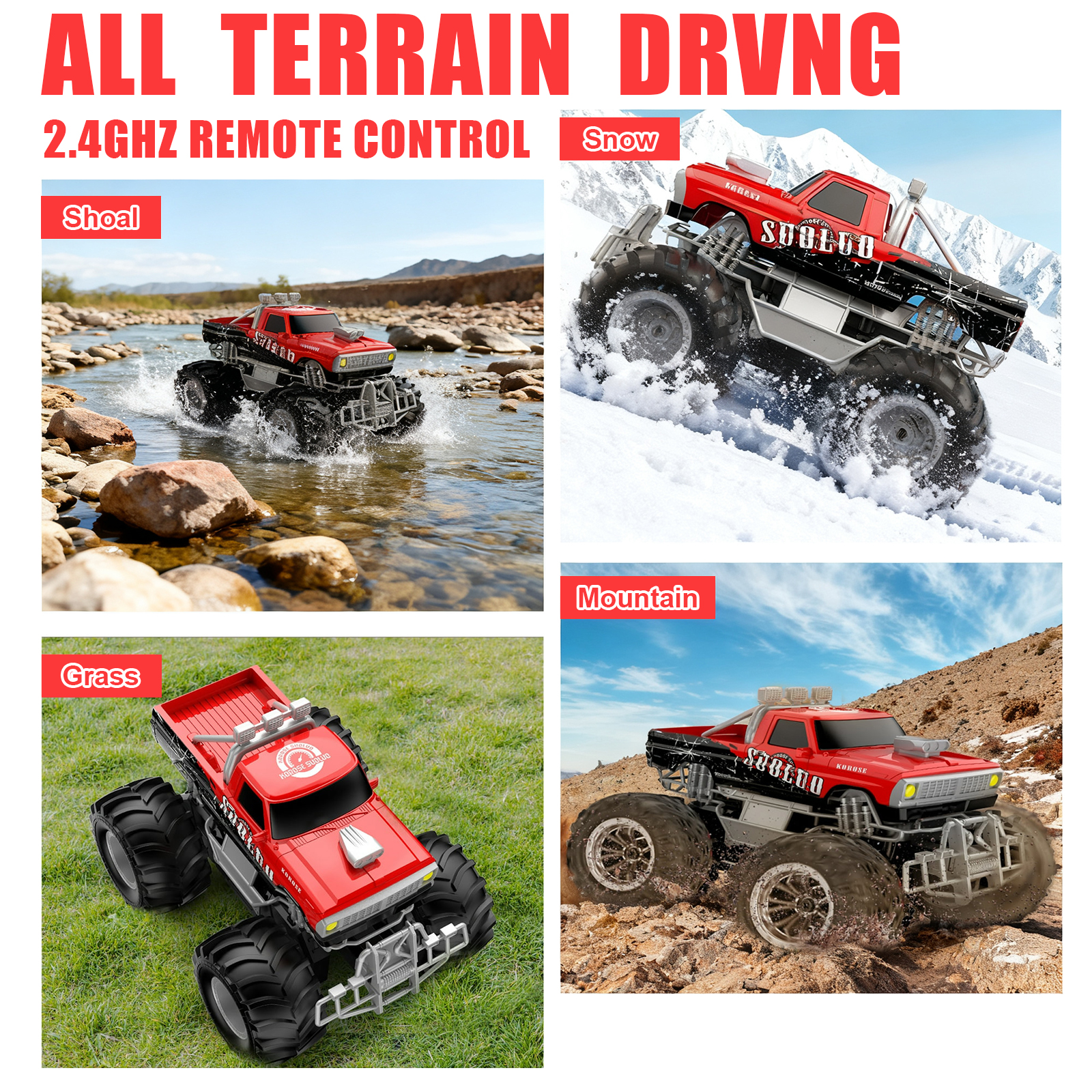 VKFVKF 1:16 Remote Control Car, RC Monster Truck Toys, RC Car for Kids, Kids RC Vehicle for Boys & Two Battery