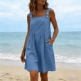 thumbnail image 7 of Women's Linen Romper Dress with Pockets Button Strap Loose Casual Sleeveless Short Bibs Jumper Dress (2XL, Blue), 7 of 7