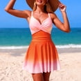 thumbnail image 4 of larppty Women One Piece Swimdress V Neck Color Block Swimsuit Bathing Suit Tummy Control Wrap Ruffle Swim Dress Swimwear (Orange, S), 4 of 7