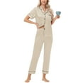 thumbnail image 2 of felwors Womens Pajamas Sets Comfy Cool Feeling Cotton Pajama Set Casual Soft Sleepwear Nightwear Loungewear Beige, XXL, 2 of 8