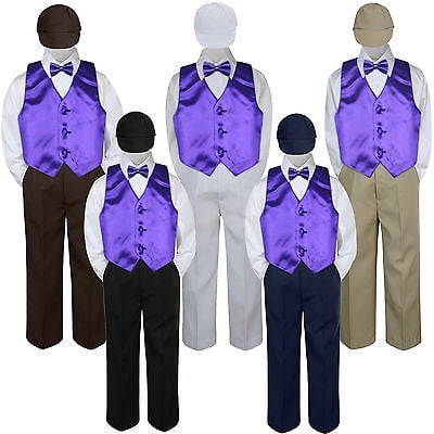

5pc Purple Vest Bow tie Hat Suit Set Baby Boy Toddler Kid Uniform S-7