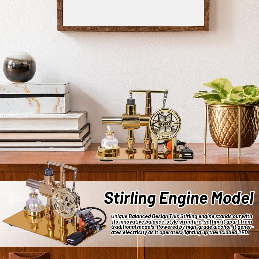 Stirling Engine Model as Balance Alcohol Powered Electricity Generator with LED Light Educational Science Kit Great Gift for Students and Engineers