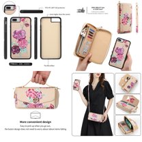 Feishell for iPhone 7/8/SE 2020/SE 2022 Crossbody Wallet Detachable Case,for Women Girls,Flower Pattern PU Leather RFID Blocking Multi Card Slots Zipper Phone Case with Shoulder & Hand Strap,Yellow