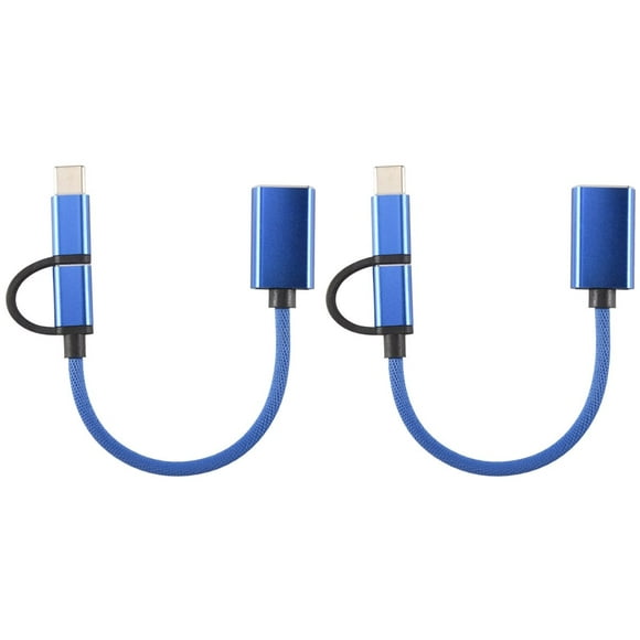 2X Cable Adaptador 2 en 1 USB 3.0 OTG Type-C Micro-USB una USB 3.0 Convertidor de Interfaz para Línea de Cable de Carga de Teléfono Celular - Azul
