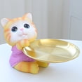thumbnail image 3 of Cute Cat Storage Tray Resin Cat Sculpture Key Tray for Entryway Table(Pink Cat), 3 of 7
