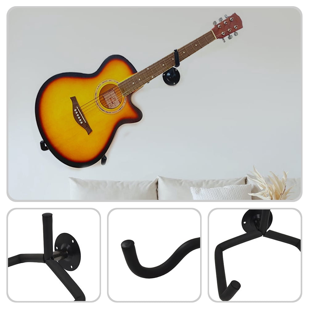 TOYMYTOY 1Set Black Guitar Wall Mount Hanger Durable Iron Horizontal Holder for Bass Ukulele