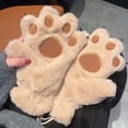 thumbnail image 6 of Kids Warm Gloves Cute Bear Paw Mittens Warm Lined Fingerless Neck Lanyard Outdoor Kids Mittens Khaki One Size, 6 of 6