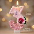 thumbnail image 3 of Floral Cake Topper, Spring Birthday Decor, Pink Glitter Number 3 Birthday Candle With Flower & Ladybug Figurine, Cake Topper for Garden Birthday Party Decorations, Flower K Number 3, 3 of 6