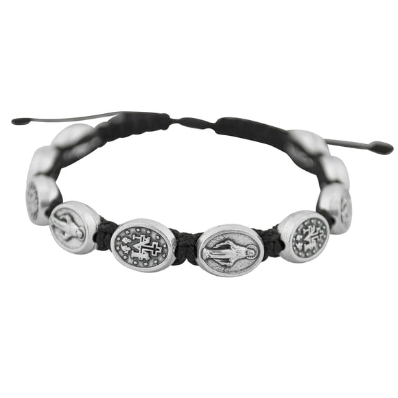 Bracelet Ajustable avec Médailles Miraculeuses (Noir)