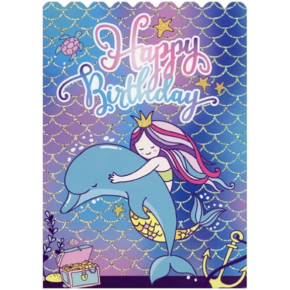 Paper House Productions Mermaid Hugging Dolphin Die Cut Foil Birthday Card For Girls