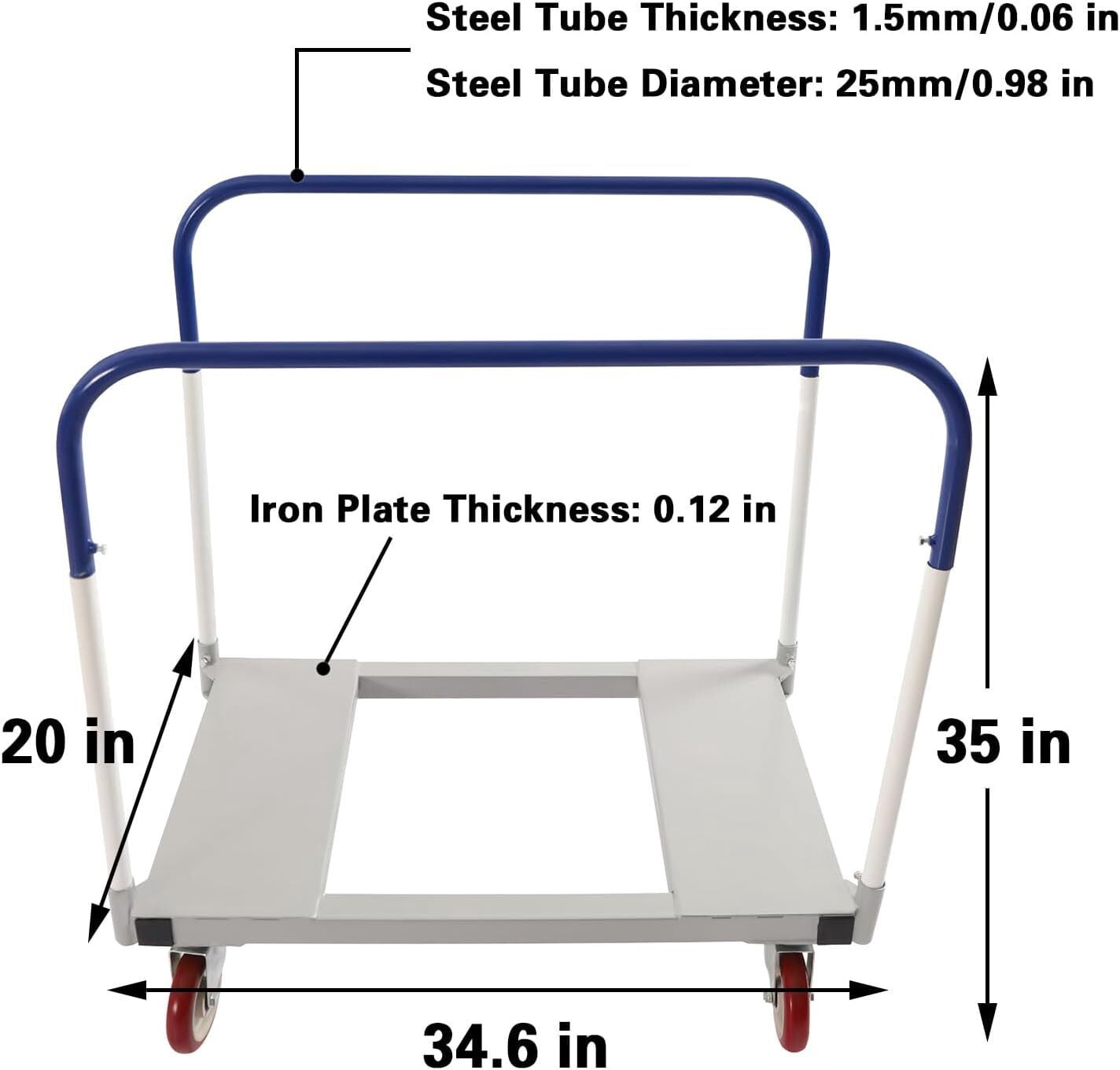 DENEST 1500 lbs Professional Panel Cart Dolly Rectangular Low Noise with 5inch Casters