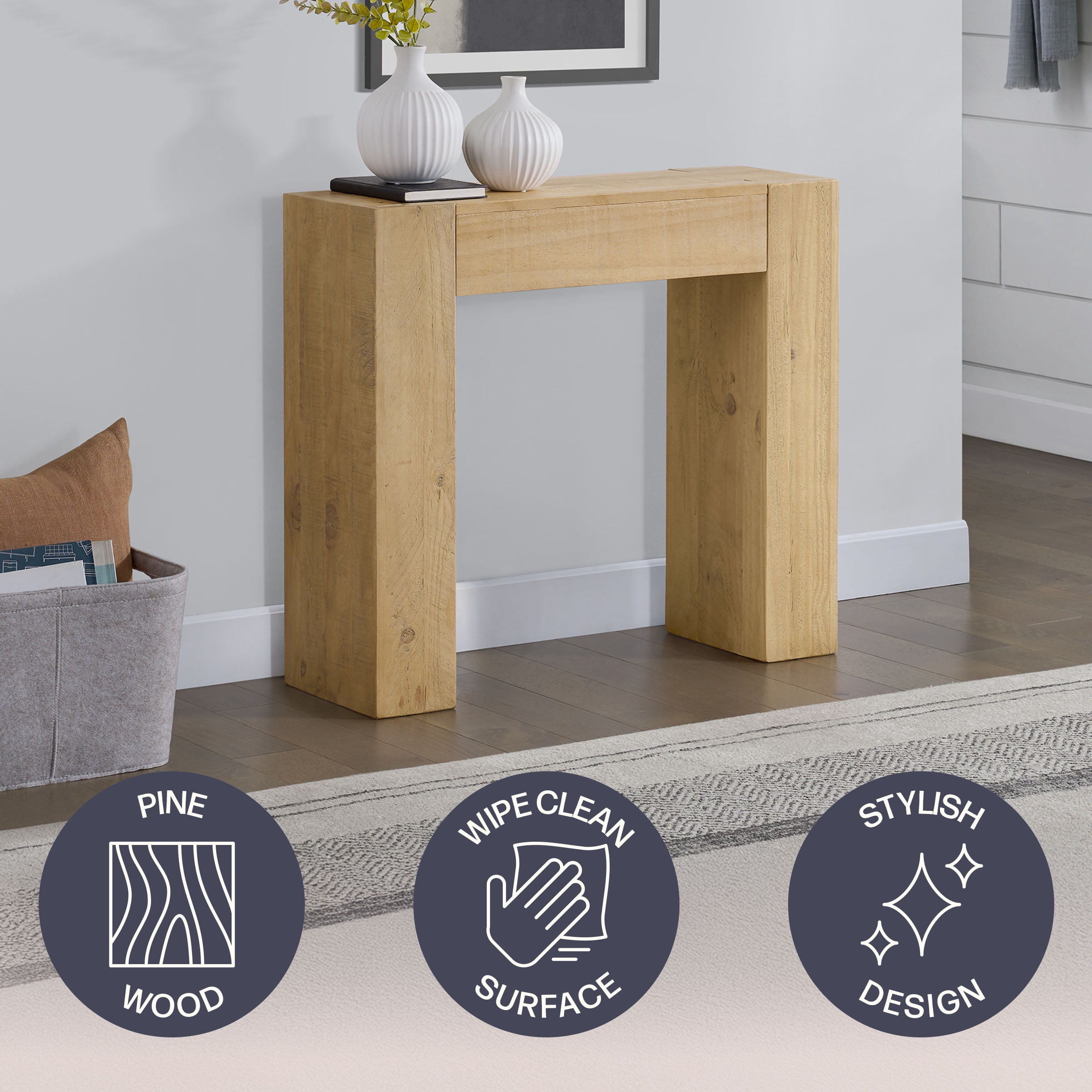 Alaterre Furniture Stockyard Solid Wood Console Table - 36in Modern Farmhouse Entryway Table, Light Oak