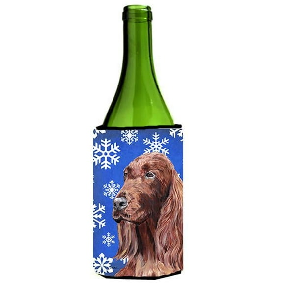 Irish Setter Blue Snowflake Winter Wine bottle sleeve Hugger - 24 oz.