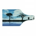 thumbnail image 1 of Nature Cutting Board, Man with the Dog Walking by the Lake with Tree Reflection Moon Sky Print, Tempered Glass Cutting and Serving Board, Wine Bottle Shape, Sky Blue Black White, by Ambesonne, 1 of 1