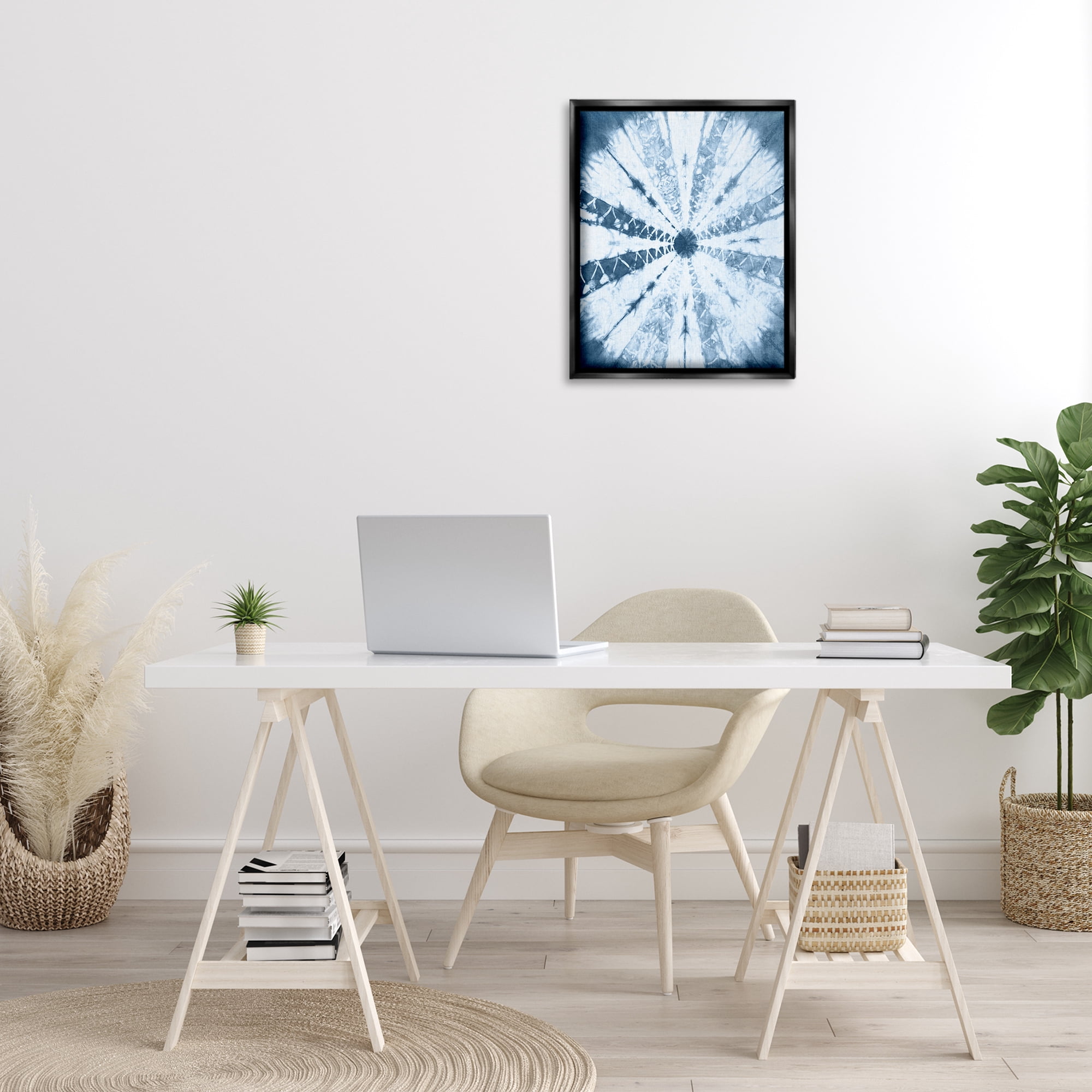 Stupell Industries Blue Tie Dye Sunburst Abstract Painting Black Floater Framed Canvas Art Print Wall Art, 17 x 21