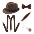 thumbnail image 1 of Conjunto de disfraz de gángster de Panamá 20 para hombre, sombrero Fedora, con espalda en Y, pajarita, juguete para y BLESIY Disfraces de cosplay para hombres, 1 of 5