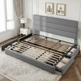 thumbnail image 4 of Amolife King Size Storage Platform Bed Frame with 4 Drawers & Upholstered Velvet Slat Headboard, Grey, 4 of 12