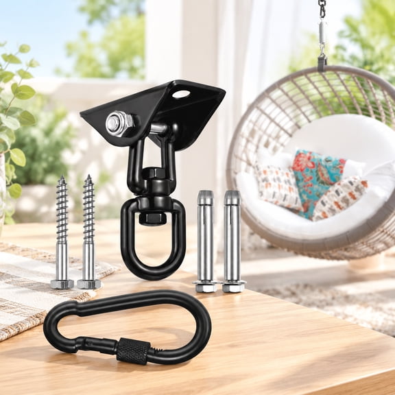 Hammock Hooks, Swing Hangers, Heavy‑Duty 360° Rotating Swing Ceiling Hooks Hardware Kit with Snap Carabiner and Mounting Screws for Hammock Chair, Porch Swing, Yoga and Gym